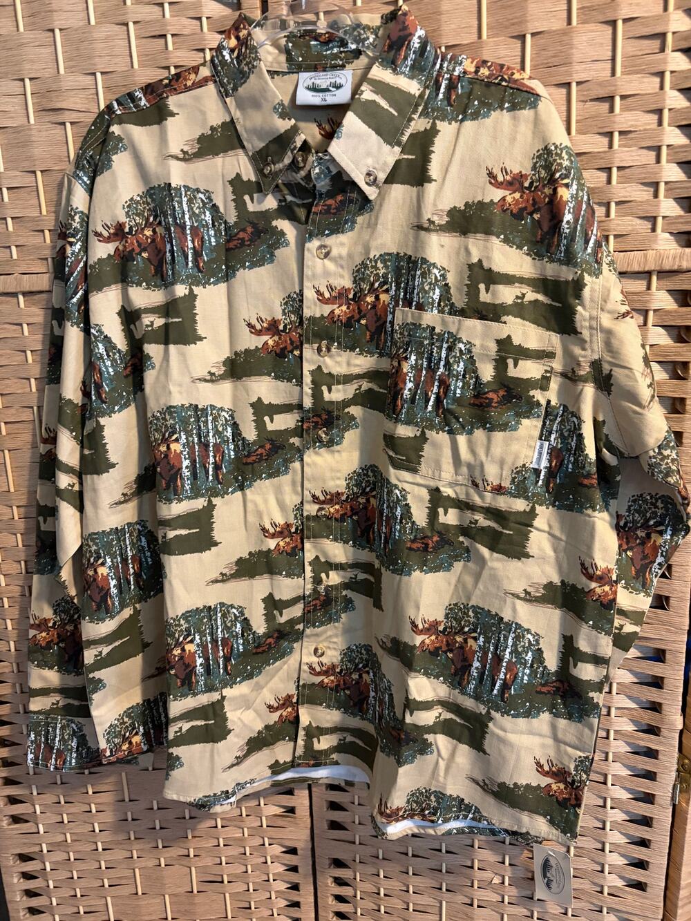 NWT Woodland Creek Men's Twill Moose Print Classic Long Sleeve Shirt, XL
